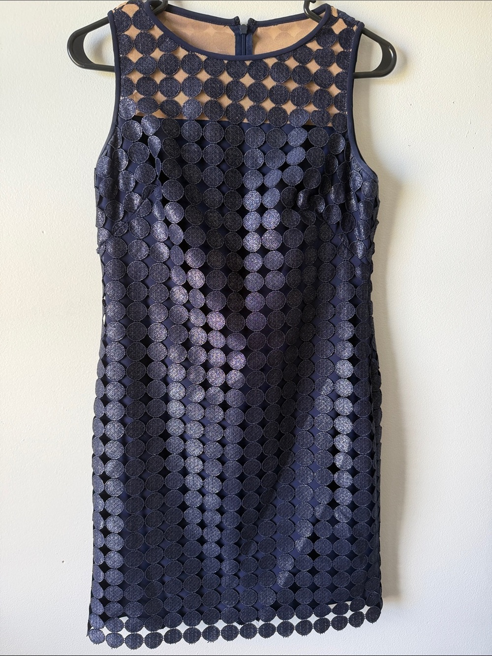 Vintage Polo by Ralph Lauren Navy Sleeveless Circle-Overlay Sheath Dress